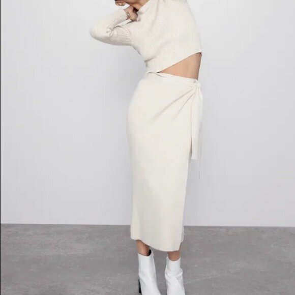 Zara Cream Wrap Front Knit Midi Skirt - Picture 1 of 4